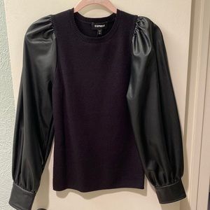 Express faux leather puff sleeve sweater